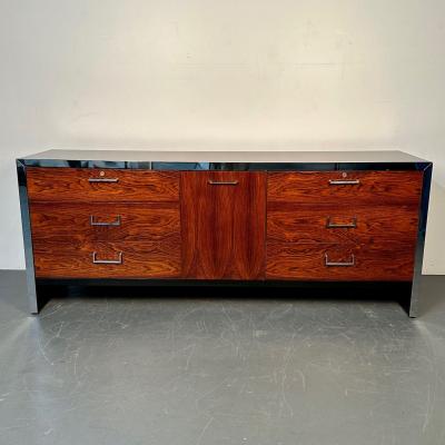 John Stuart Mid Century Modern Milo Baughman Rosewood Dresser for John Stuart Chrome Accent