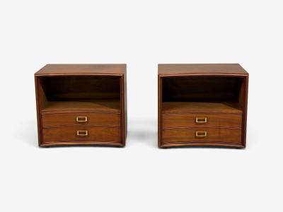John Stuart Paul Frankl John Stuart Concave Nightstands Walnut Brass USA 1950s