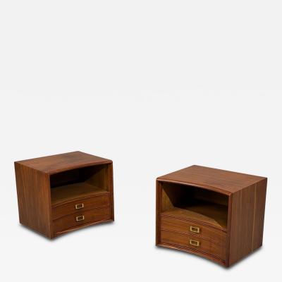 John Stuart Paul Frankl John Stuart Concave Nightstands Walnut Brass USA 1950s