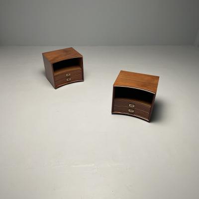John Stuart Paul Frankl Mid Century Modern Concave Nightstands Walnut Brass USA 1950s