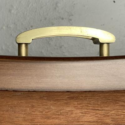 John Stuart Paul Frankl Mid Century Modern Concave Nightstands Walnut Brass USA 1950s