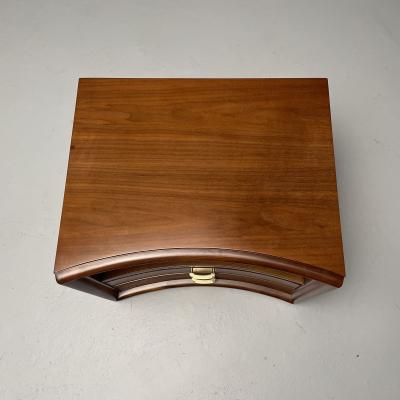 John Stuart Paul Frankl Mid Century Modern Concave Nightstands Walnut Brass USA 1950s
