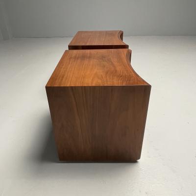 John Stuart Paul Frankl Mid Century Modern Concave Nightstands Walnut Brass USA 1950s