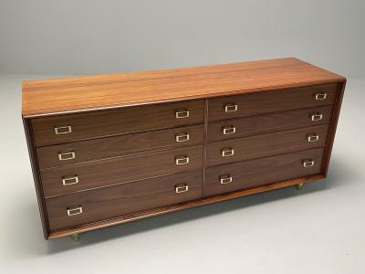 John Stuart Paul Frankl Mid Century Modern Concave Nightstands Walnut Brass USA 1950s