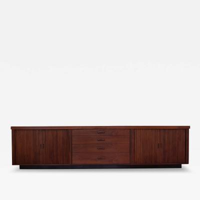 John Stuart Rare Long Low Walnut Tambour Media Cabinet Attr Milo Baughman for John Stuart