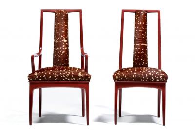 John Stuart Set of 16 John Stuart Dining Chairs in Sun Dried Tomato with Deer Print Cowhides