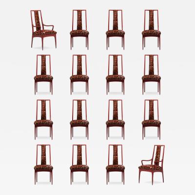 John Stuart Set of 16 John Stuart Dining Chairs in Sun Dried Tomato with Deer Print Cowhides