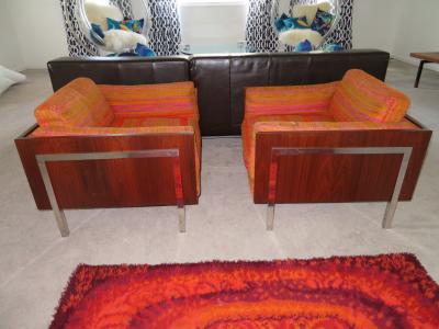 John Stuart Spectacular Pair Milo Baughman Style Rosewood Cube Lounge Chairs by John Stuart