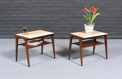John Van Koert John Van Koert Profile Travertine Top Side Tables for Drexel