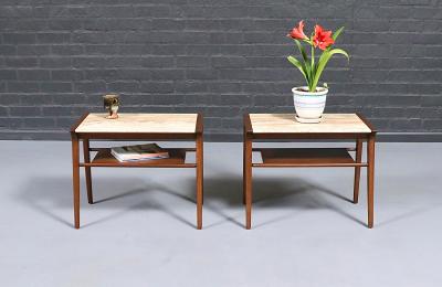 John Van Koert John Van Koert Profile Travertine Top Side Tables for Drexel