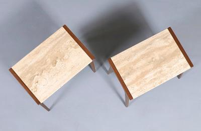 John Van Koert John Van Koert Profile Travertine Top Side Tables for Drexel