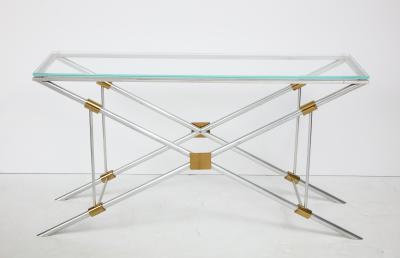 John Vesey Console Table Polished Aluminum with Brass Trim by John Vesey