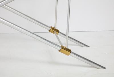 John Vesey Console Table Polished Aluminum with Brass Trim by John Vesey