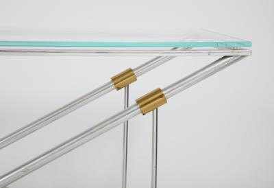 John Vesey Console Table Polished Aluminum with Brass Trim by John Vesey