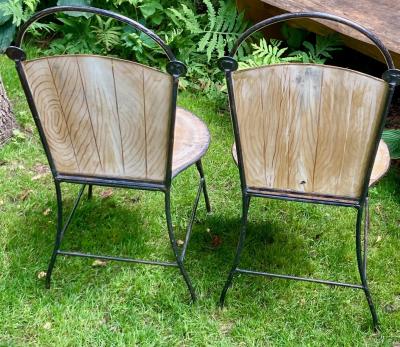 John Vesey Set of Two John Vesey Hand Painted Iron and Steel Garden Chairs with Fruits
