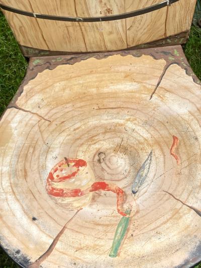 John Vesey Set of Two John Vesey Hand Painted Iron and Steel Garden Chairs with Fruits