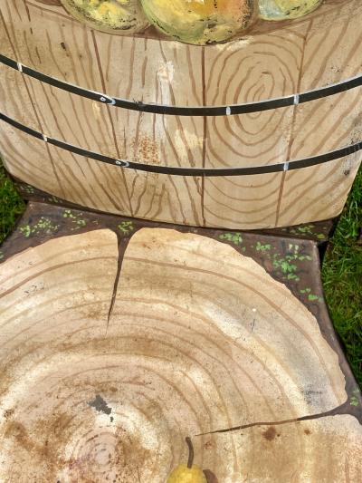 John Vesey Set of Two John Vesey Hand Painted Iron and Steel Garden Chairs with Fruits