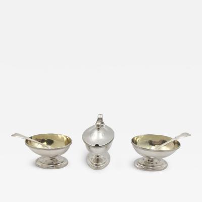 John Wakelin 18th Century Pair of Sterling Silver Open Salts and Mustard Pot