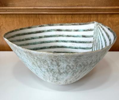 John Ward Large Ceramic Leaf Bowl with Banded Glaze by John Ward