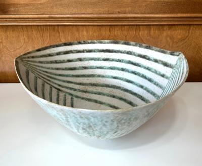 John Ward Large Ceramic Leaf Bowl with Banded Glaze by John Ward