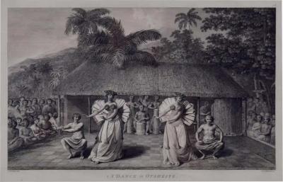 John Webber A Dance in Otaheite Tahiti Engraving from Captain Cooks 3rd Voyage