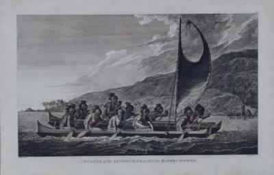 John Webber Canoe of the Sandwich Islands Hawaii Engraving of Captain Cooks 3rd Voyage