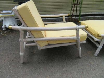 John Wisner Pair of Ficks Reed Rattan Lounge Club Chair Ottoman John Wisner Campaign Style