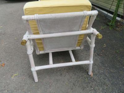 John Wisner Pair of Ficks Reed Rattan Lounge Club Chair Ottoman John Wisner Campaign Style