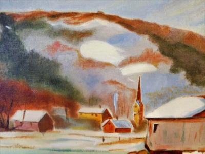 John Wolfe New England Winters Day John Wolfe Oil Paint on Academy Baard