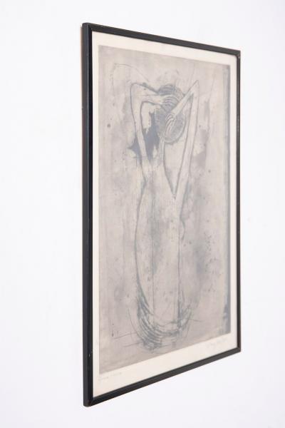 Johnny Friedlaender Etching La Coiffure Nude Woman Hairdressing in Shower 1955