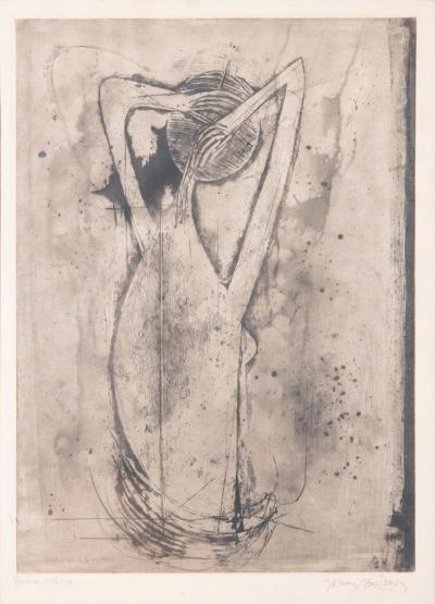 Johnny Friedlaender Etching La Coiffure Nude Woman Hairdressing in Shower 1955