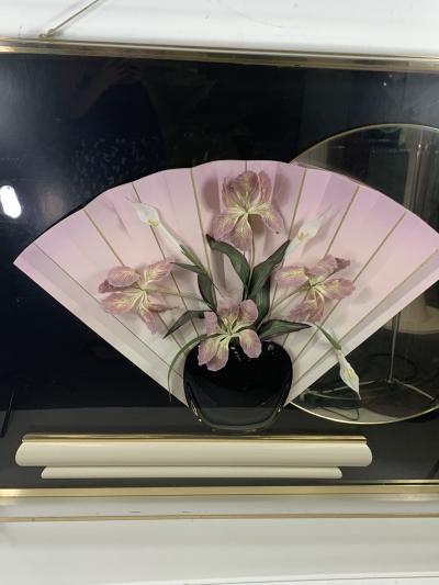 Jon Gilmore 1980s FLOWER ON VASE ON CONSOLE WITH MIRROR LUCITE DIORAMA WALL HANGING