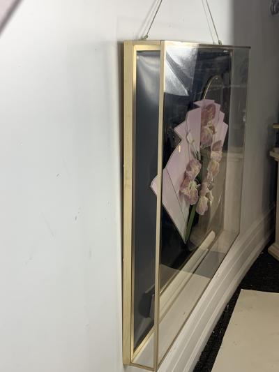 Jon Gilmore 1980s FLOWER ON VASE ON CONSOLE WITH MIRROR LUCITE DIORAMA WALL HANGING