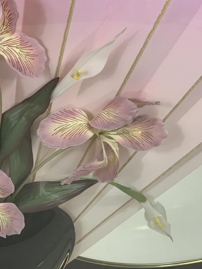 Jon Gilmore 1980s FLOWER ON VASE ON CONSOLE WITH MIRROR LUCITE DIORAMA WALL HANGING