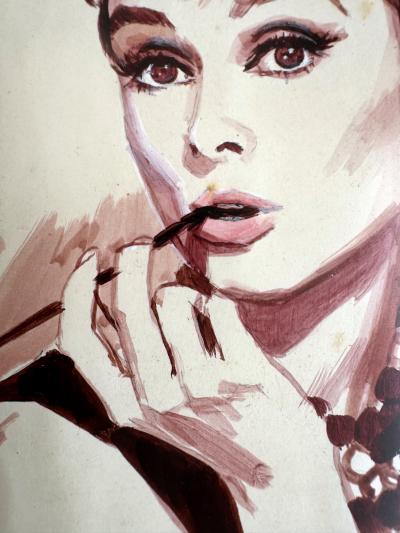 Jon Whitcomb Audrey Hepburn Portrait from Breakfast at Tiffany original artwork on paper