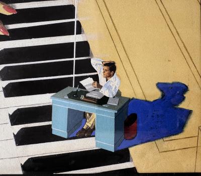 Jon Whitcomb Surreal Illustration Glamorous Blond at the Piano