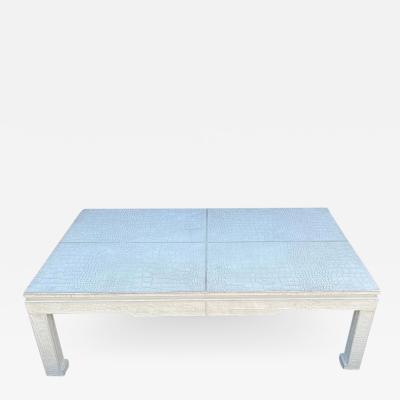 Jonathan Adler Modern Jonathan Adler White Leather Crocodile Embossed Coffee Cocktail Table