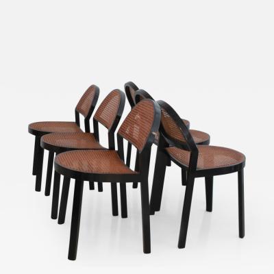 Jonathan De Pas Donato DUrbino Paolo Lomazzi Set of Six Black Wood and Caned Dining Chairs