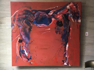 Jorg Madlener Equus Red Dark Blue Creamy White and Black horse and landscape 2000