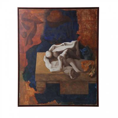 Jorge Castillo Spanish Mid Century Oil on Canvas Abstract Painting Untitled 