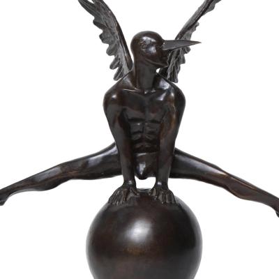Jorge Marin Jorge Mar n Icaro Bronze Figure on a Ball with Carnival Mask Signed 