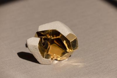 Jorge Y zpik Untitled Sin Titulo sculpture solid clay gold leaf beige 1