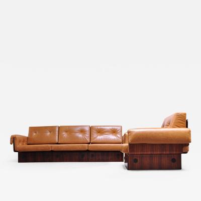 Jorge Zalszupin Brazilian Modern Rosewood and Leather Modular Sofa or Settees