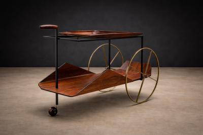 Jorge Zalszupin Carrinho de Ch Bar Cart in Rosewood Iron Brass by Jorge Zalszupin 1950s