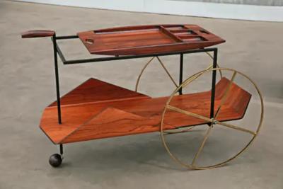Jorge Zalszupin Carrinho de Cha Bar Cart in Hardwood Iron Brass by Jorge Zalszupin 1950s