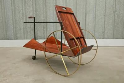 Jorge Zalszupin Carrinho de Cha Bar Cart in Hardwood Iron Brass by Jorge Zalszupin 1950s