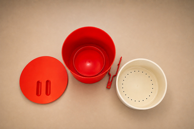 Jorge Zalszupin Jorge Zalszupin Eva Ice Bucket in Red Plastic Brazil 1970s