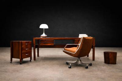 Jorge Zalszupin Low Commander Swivel Armchair by Jorge Zalszupin Bronze Chenille and Aluminum