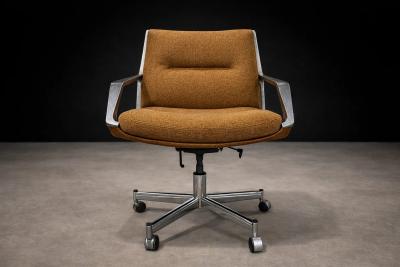 Jorge Zalszupin Low Commander Swivel Armchair by Jorge Zalszupin Bronze Chenille and Aluminum