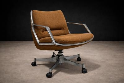 Jorge Zalszupin Low Commander Swivel Armchair by Jorge Zalszupin Bronze Chenille and Aluminum